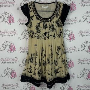 Twins party dress embroidered sequins ruffle flowers Floral Black and Cream